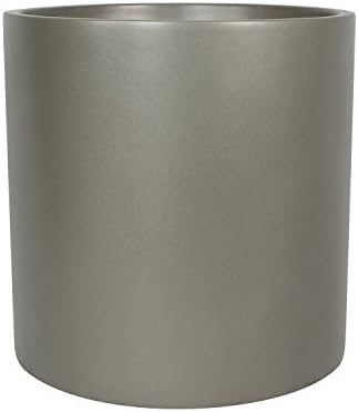 Brea Round Cylinder Fiberglass Planter (D:12" x H:12", Metallic Grey) by Unknown