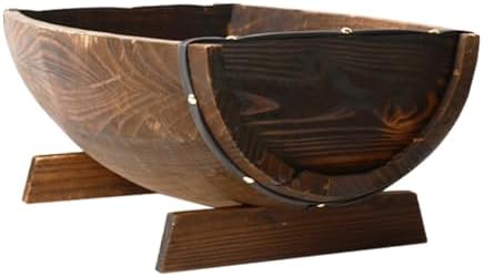 Kisangel Wooden Half Barrel Planter Large Garden Planter Pot for Indoor Outdoor Plants with Drainage 37x23.5x12.5cm by Kisangel
