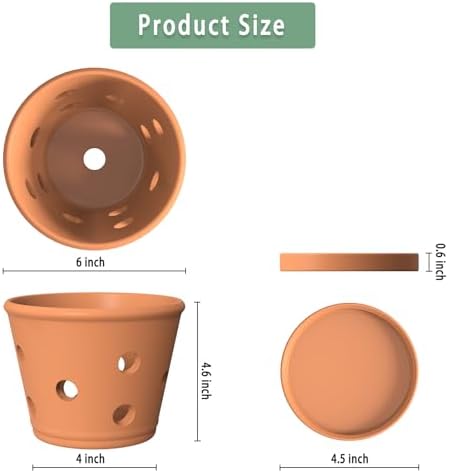 Terracotta Orchid Pots, 6 Inch Orchid Pot with Holes and Saucers 3 Pcs, Clay Orchid Planter Pots for Repotting, Terra Cotta Pot Large Bulk Flower Pot for Indoor Outdoor Promotes Air Circulation - Image 2