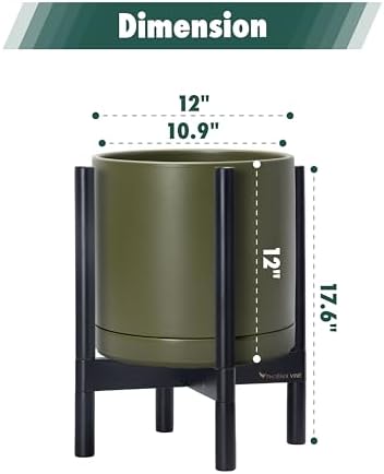 D'vine Dev Ceramic Pot with Ebony Wood Stand, Olive, 12 in, 55-B-H-J - Image 3