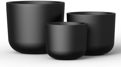 Kante Set of 3 Black Concrete Capsule Round Planters for Modern Home by Unknown