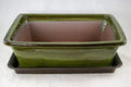 Yubonzai Rectangular Moss Green Glazed Bonsai Pot, Cactus & Succulent Planter + Tray + Mesh - 12"x 9.25"x 4" by Unknown
