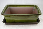 Yubonzai Rectangular Moss Green Glazed Bonsai Pot, Cactus & Succulent Planter + Tray + Mesh - 12"x 9.25"x 4" by Unknown