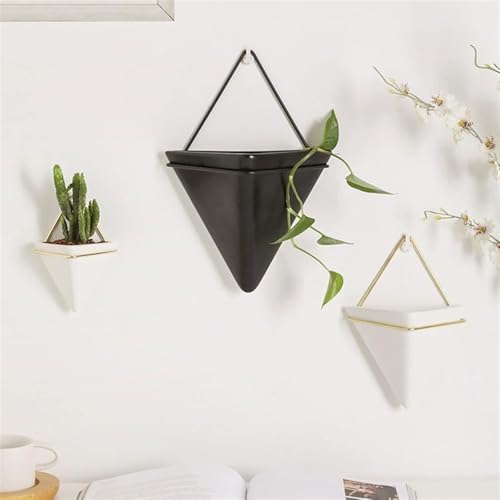 White,M,Wall Planters for Indoor Plants, Geometric Hanging Flower Vase Vessel with Metal Hanger, Creative Wall-Mounted Ceramic Planter - Image 7