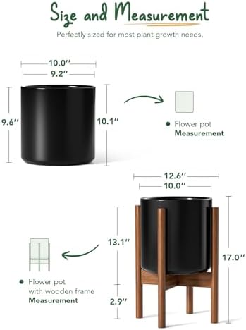 LE TAUCI Planter with Acacia Wood Stand, 10 Inch, Black - Image 5