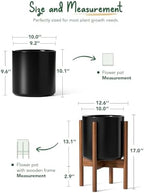 LE TAUCI Planter with Acacia Wood Stand, 10 Inch, Black - Image 5