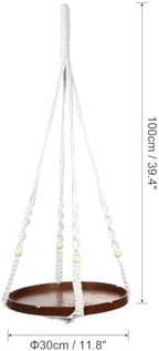 PATIKIL Macrame Plant Hangers Indoors, 2 Pack Hanging Plant Shelf with Sturdy Wood Base for Home Decor Hanging Wall Ceiling Window, Light Brown - Image 2