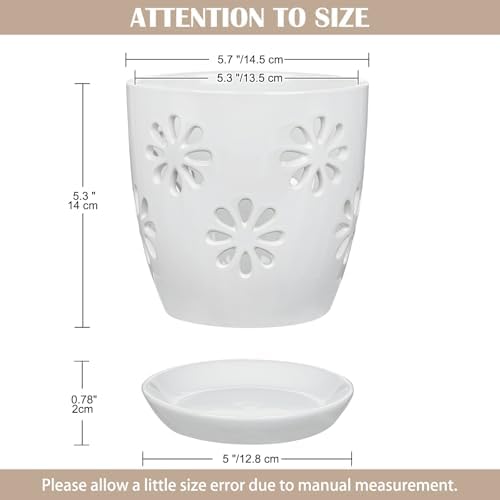 Oairse 6 inch Orchid Pots with Holes, White Ceramic Orchid Pot for Repotting Small Indoor Plant Pots with Drainage Holes and Saucers Decorative Flower Planter for Orchids, Indoor Plant - Image 2
