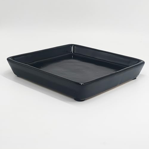 Square Ceramic Plant Saucer Tray 8 9 10 Inch Black, 9.3" OD x8.3 ID x1.3 Deep, Sturdy Heavy Duty Glazed Planter Drip Flower pots with Catch Basin for Indoor Outdoor Plants(10" Black) by Unknown
