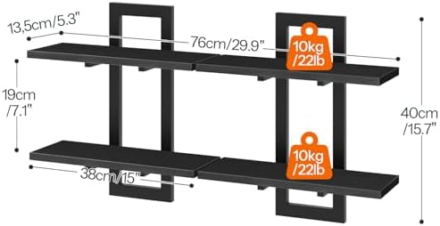 HOOBRO Floating Shelves, 15 Inch Wall Shelf Set of 2, Wall Mounted Storage Shelves 2-Tier, Hanging Bathroom Shelves, for Living Room, Bedroom, Bathroom, Kitchen, Black BK32BJ01 - Image 3