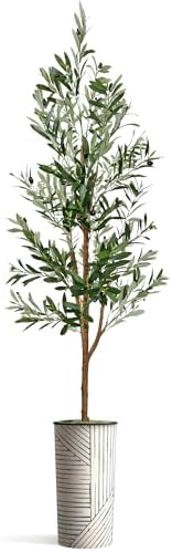 Artificial Tree in Geometric Pattern Planter, Fake Olive Silk Tree for Indoor and Outdoor Home Decoration - 68" Overall Tall (Plant Pot Plus Tree) - Image 2