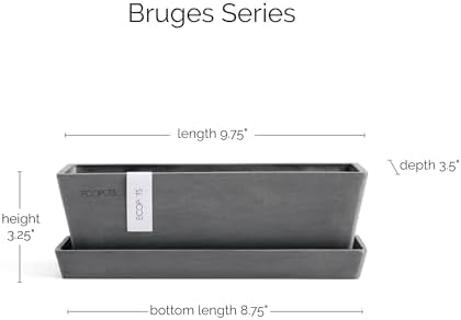 Ecopots Bruges Rectangular Flower Planter with Saucer, Grey, 10" - Image 2