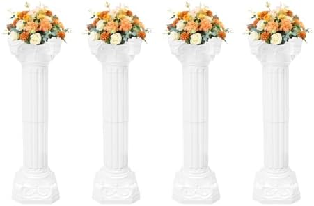 Decorative Roman Column Pedestal,34.65 In White Roman Columns and Pillars,Plastic Decoration Roman Pillars,Easy to Carry and Store,for Classical Garden Pillar, Indoor Outdoor Decor (4) by Unknown