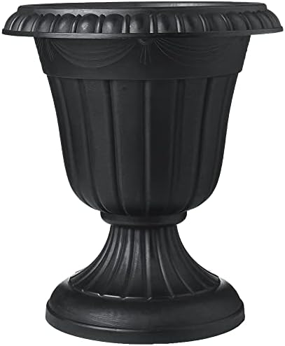 Arcadia Garden Products PL00BK Classic Traditional Plastic Urn Planter, 16” x 18”, Black by ArcadiaGardenProducts