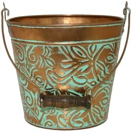 Headwind Vintage Floral Metal Planter with Handle, 12-Inch, Vintage Copper – Metal Flower Pot & Decorative Bucket Planter, Rustic Metal Outdoor Planter with Drainage Hole for Indoor Plants & Outdoor G by Headwind