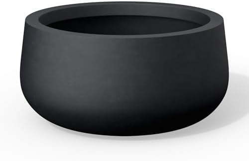Kante Modern Home Minimalist 20" Dia Black Concrete Bowl Planter by Unknown