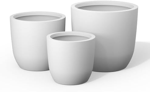 Kante Set of 3 White Concrete Curved Round Planters for Modern Home by Unknown
