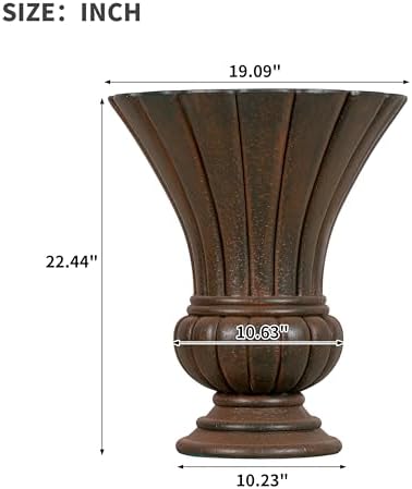 Virubi 22.44" H Vintage Fluted Pedestal Urn Planter – Weather-Resistant MGO Outdoor Flower Pot for Garden, Patio, Front Porch – Antique Victorian Style Decor (Antique Bronze) - Image 3