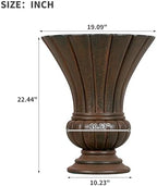 Virubi 22.44" H Vintage Fluted Pedestal Urn Planter – Weather-Resistant MGO Outdoor Flower Pot for Garden, Patio, Front Porch – Antique Victorian Style Decor (Antique Bronze) - Image 3