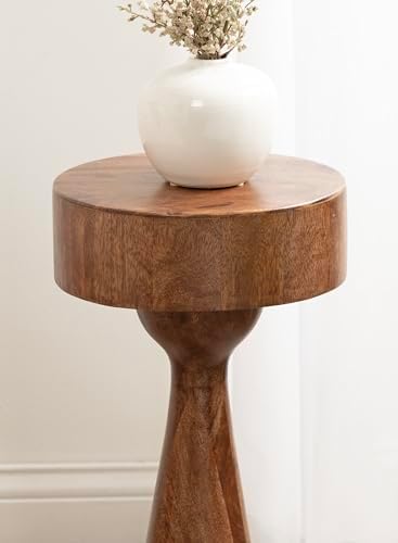 Kate and Laurel Solbrett Transitional Sophisticated Drink Table; 10 x 10 x 22; Walnut Brown; Mid-Century Sculptural Bedroom Nightstand with Unique Pedestal Table Design for Use as Indoor Plant Stand - Image 5
