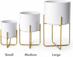 Kirpi Modern Planter Pots, Set of 2 Round White Planters with Gold Stand, Decorative Floor Planters, Steel Pots with Drainage Holes for Living Room, Office, Garden, 7 and 9 Inch Diameter - Image 4