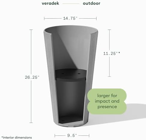 Veradek Column Series Tall Planter - Tapered Outdoor Planter with Shelf - Image 2