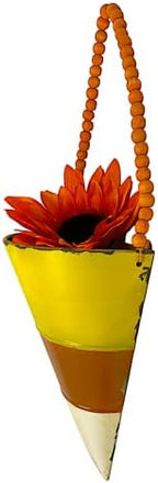 Candy Corn Decor Scone Hanging Half Planter Fall Autumn Halloween Metal Decoration Rustic Indoor Outdoor Accent Home Office Party Accessory (Wall Planter) - Image 3