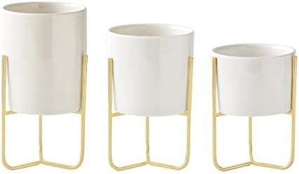 HASMI Plant pots Set of 3 Ceramic Flower pots with Metal Rack Desktop Flower Vases Planters for Succulents Home Gardening Decoration Without Hole Flower Pots (Color : B) by Unknown