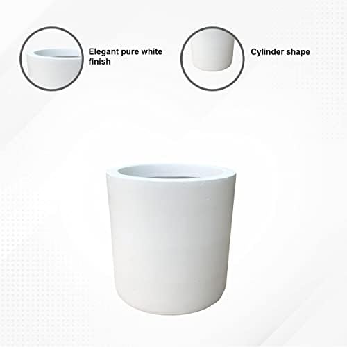 Round Concrete/Fiberglass Indoor & Outdoor Lightweight Decorative Plant Pots with Drainage Hole, Single Planter, 9.8" L, Pure White - Image 7