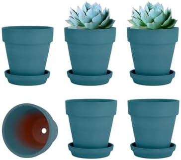 vensovo 4 Inch Steel Blue Terracotta & Clay Pots with Saucer, 6 Pack by vensovo