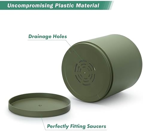 D'vine Dev Plastic Planter Pot with Saucer, 14 in, Olive, 74-X-I-4 - Image 4