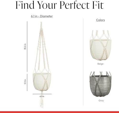 Scheurich Corteza Sky Pimienta Ceramic 6.1" Hanging Planter – with 35.4" Macramé Hanger - Waterproof - Boho Decorative Hanging Basket for Indoor Plants, Succulents&Flowers - Made in Germany - 0.7 gl - Image 4