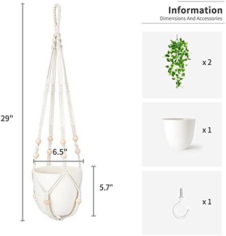 Mkono Macrame Plant Hangers Indoor 35"/29"/23" Hanging Planter Holder Set of 3 and Fake Hanging Plant with Pot Set of 1 - Image 7