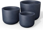 Kante Set of 3 Charcoal Concrete Capsule Round Planters for Modern Home by Unknown