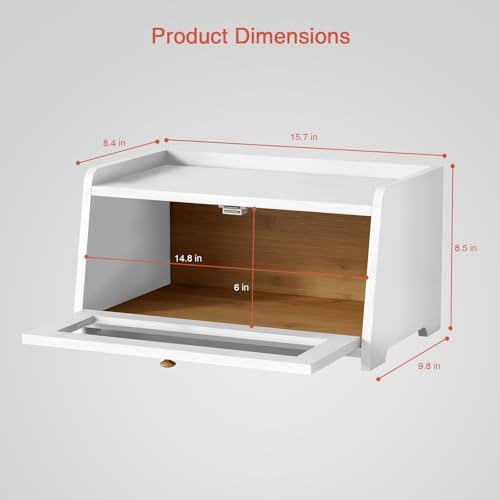 Goozii White Bread Box for Kitchen Countertop, Modern Counter Breadbox for Homemade Bread, Large Corner Bread Storage Container for Sourdough Loaf Organizers and Storage (White Bamboo Wood) - Image 6