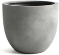 DTY Mount Belford 11.8'' D x 9.6'' H (Pot Opening 10.6") Fiberstone Egg Shaped Planter with Drainage Hole, Smooth Finishes, Weather Resistant for Indoor and Outdoor, 2 Extra Coco Mats - Small, Gray by DTY
