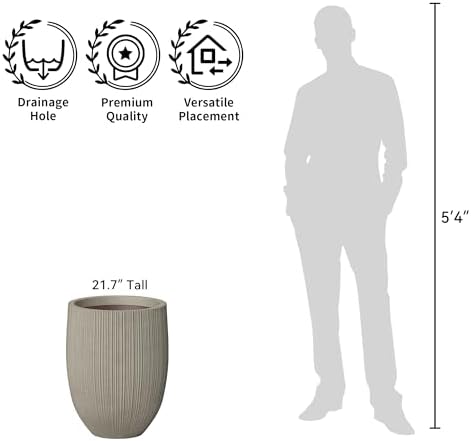 Kante Small Round Bullet Weathered Concrete Planter 21.7" Tall, Outdoor - Image 7
