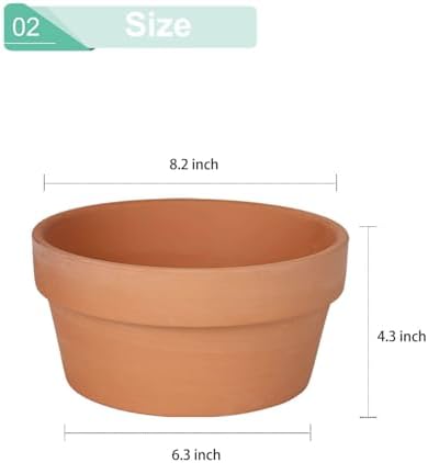 vensovo 8 Inch Terracotta Shallow Planter Pots, 2 Pack, Drainage Hole - Image 2
