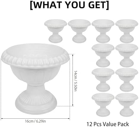 Yardwe 12 Pcs Small Plastic Urn Planter, Mini Roman Pot Pedestal Planters for Wedding Centerpieces, Vintage Decorative Flowerpot for Table Decor, White - Image 4