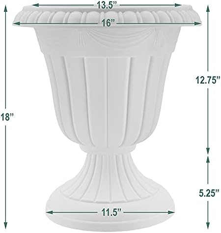 Arcadia Garden Products PL00CW Classic Traditional Plastic Urn Planter Indoor/Outdoor, 16" x 18", White Wash - Image 6