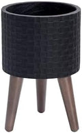 D'vine Dev Planter Pot with Wood Stand, 8 in, Matte Black, 88-Z-A-2 by DvineDevPlanterPotsandStand