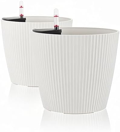 Dexceder 9x8 Self Watering Planters Indoor (2 Pack, White) by Dexceder