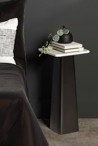 Kate and Laurel Quinley Modern Square Marble Drink Table, 10 x 10 x 22, White Marble and Gray Gunmetal, Contemporary Marble Pedestal Table for Use as Living Room Plant Stand or Bedroom Mini Table - Image 4