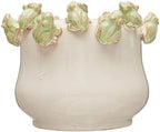 Creative Co-Op Decorative Stoneware Planter with Frog Figurine Rim, White and Green - Image 7