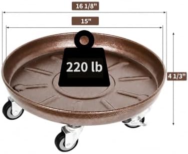 16" Metal Rolling Plant Caddy with Wheels, Indoor Outdoor, 2-Pack Brown - Image 2
