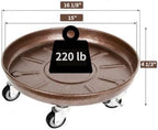 16" Metal Rolling Plant Caddy with Wheels, Indoor Outdoor, 2-Pack Brown - Image 2