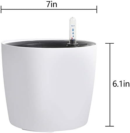 KINJOEK 4 Packs 7 Inch Self Watering Planter with Water Level Indicator, Modern Garden Decorative White Flower Pot for House Plants, Flowers, African Violets, Succulents, White - Image 4