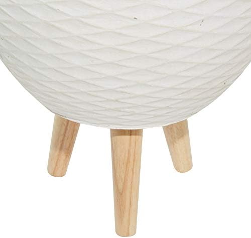 Deco 79 Ceramic Geometric Indoor Outdoor Planter Diamond Patterned Large Planter Pot with Wood Tripod Legs, Set of 2 Planters 16", 14"H, White - Image 5
