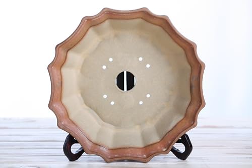 Willow Bonsai Ceramics Flower Design Bonsai Pot 10 Inch – Elegant Ceramic Bonsai & Succulent Pot, High‑Fired Frost‑Proof Stoneware with Drainage+Wiring Holes, Handmade USA (Deep Stone, 10inch) - Image 5
