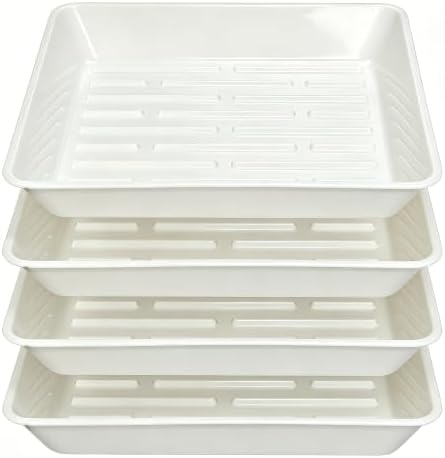 4 Pack 14" Square Plant Saucer No Holes, Sturdy Plastic Water Tray for Indoors Outdoor Garden, White by Unknown